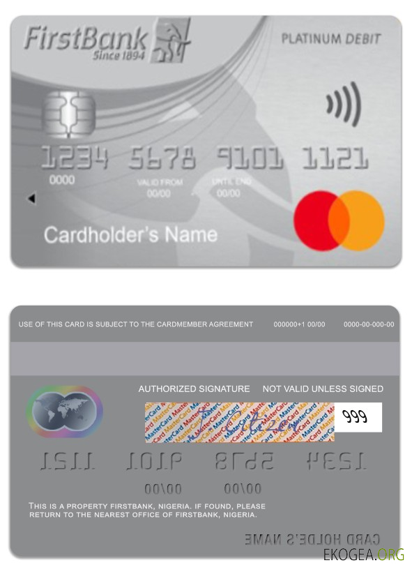 Carte de débit Mastercard platine Nigeria FirstBank